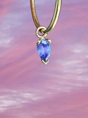 14k Rose Gold Pear Prong Tanzanite BVLA charm - for hoop earrings